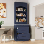 Polibi 83.7''H Kitchen Pantry, Freestanding Tall Kitchen Hutch with 5 Storage Drawers and Adjustable Shelf, Cupboard Storage Cabinet with Faux Marble Top for Dining, Kitchen (Blue)