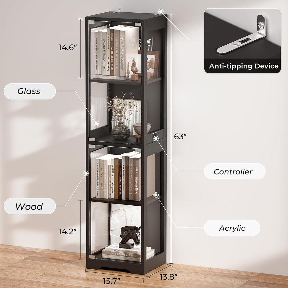 BROTTAR Glass Display Cabinet, Display Case for Collectibles, Black