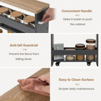 LOKO Slim Storage Cart, 4-Tier Rolling Cart with Handle & Wooden Top for Kitchen Bathroom Laundry Living Room Narrow Small Spaces, 5 Inches Width (Grey & Natural)