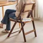 Mid Century Vintage Rattan Folding Chair with Adjustable Back Stackable Wood for Bedroom Living Room(Brown)