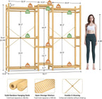 Homykic Bamboo Closet System Clothes Rack, Large Freestanding Garment Rack Clothing Rack for Hanging Clothes with 7 Storage Shelves and 5 Rods, Open Wardrobe Organizer with 4 Hooks, Natural