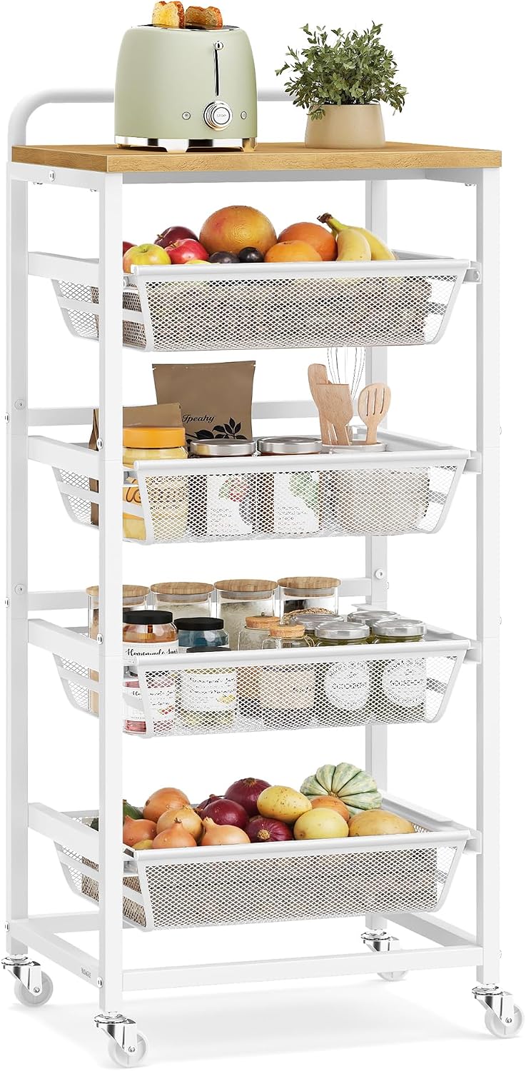 VASAGLE Storage Rolling Cart with Pull-Out Baskets, 5-Tier Utility Cart Orgni...