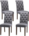 Tufted Dining Chairs Set of 4, Upholstered Parsons Dining Room Chairs, Fabric Kitchen Side Chair with Wood Legs, Dark Grey
