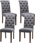 Tufted Dining Chairs Set of 4, Upholstered Parsons Dining Room Chairs, Fabric Kitchen Side Chair with Wood Legs, Dark Grey