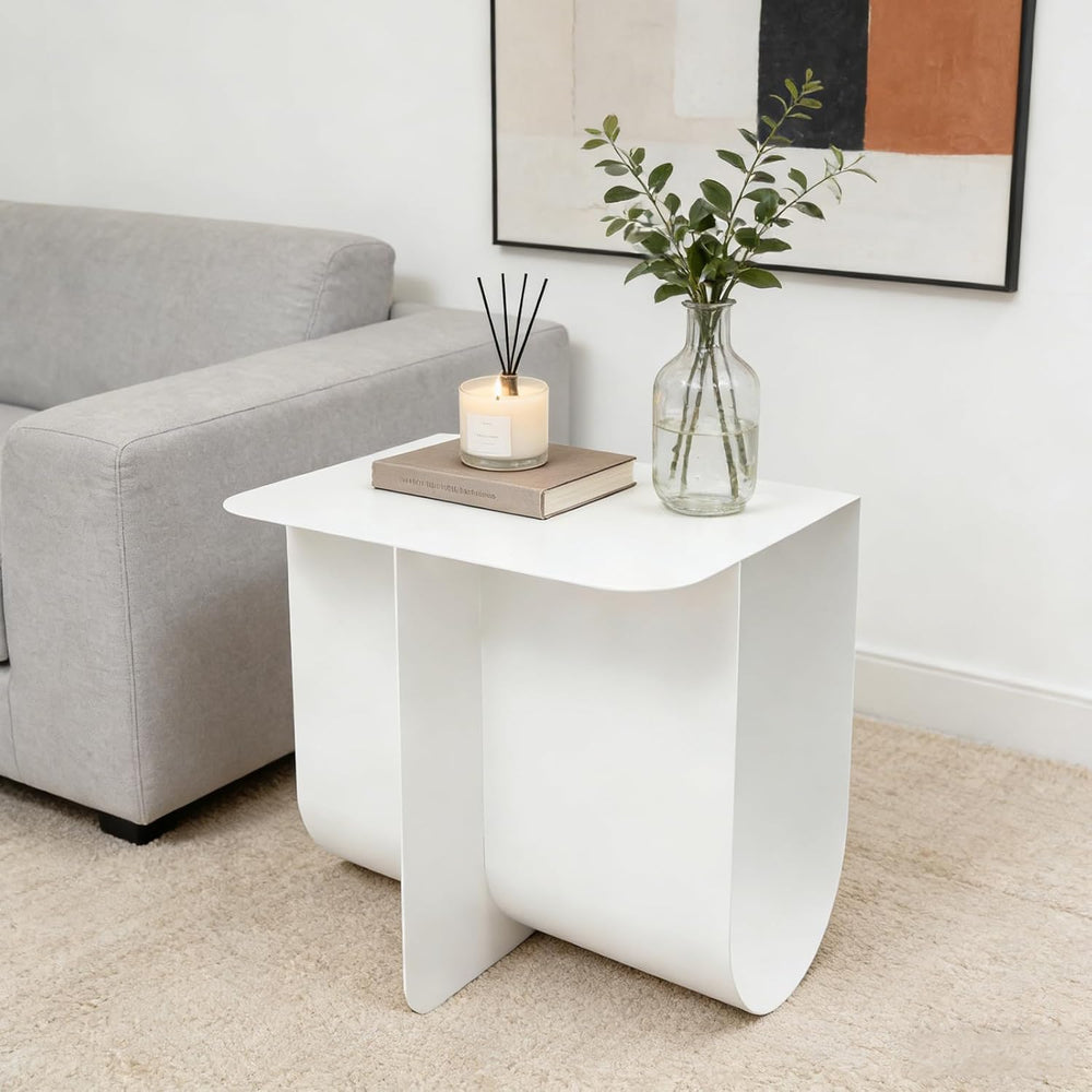 Modern Minimalist Metal Side Table with Storage, Curved Design Accent Table C...