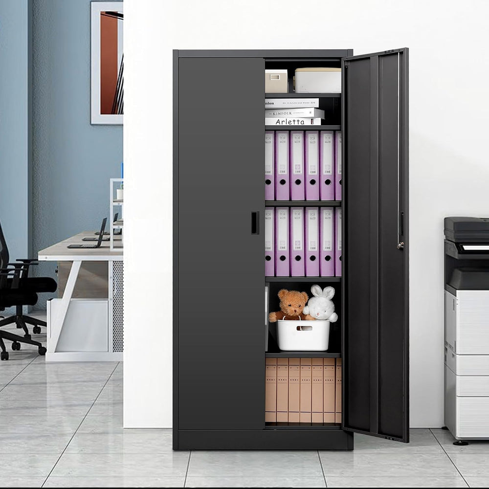 Wanfu Metal Storage Cabinet, 71”H Metal Garage Cabinet with 5 Adjustable Shel...