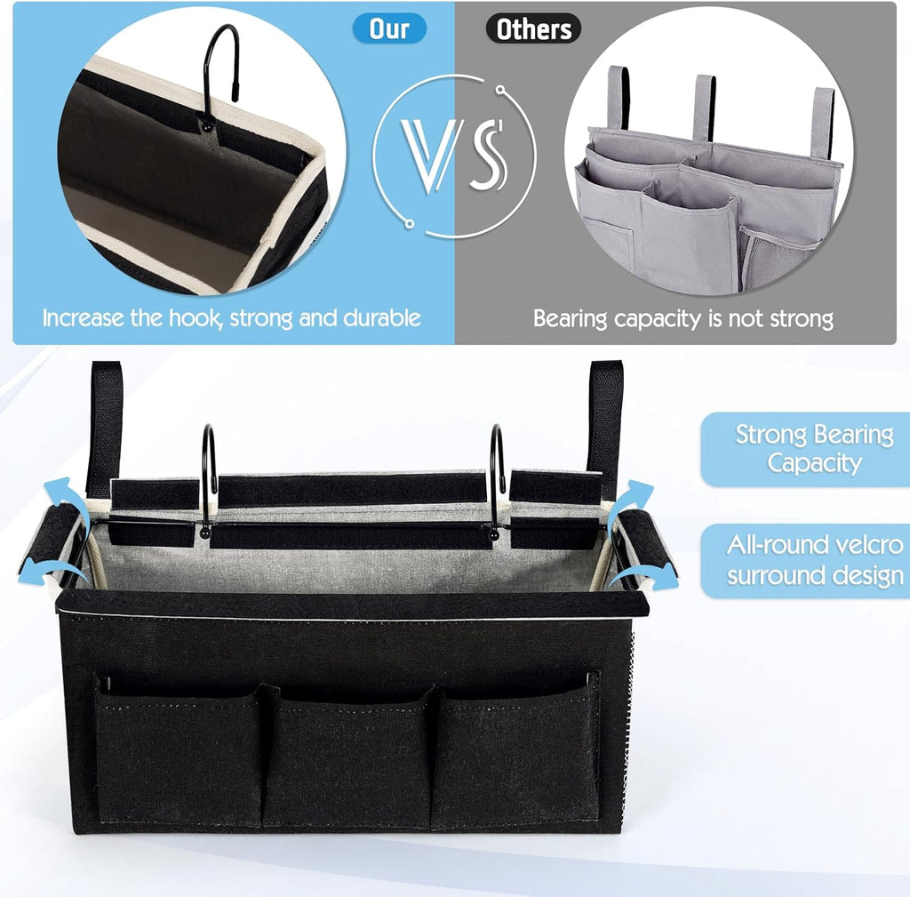Bedside Storage Caddy/Bedside Hanging Storage Bag for Headboards Bunk Beds Dorm Rooms Book Phone Magazine Holder (New Black)