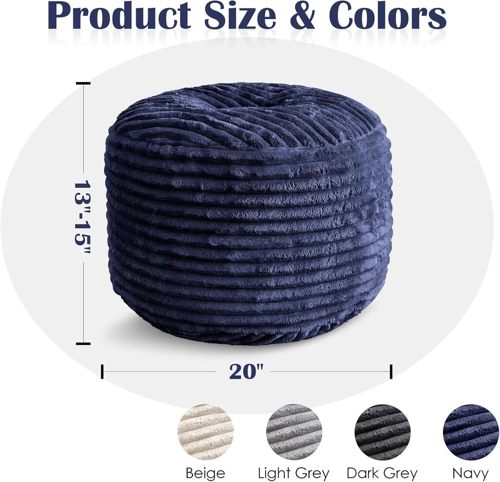 SHOUREN Stuffed Round Ottoman,Pouf Ottoman Foot Rest,20 X 15 in,Navy | Cordur...