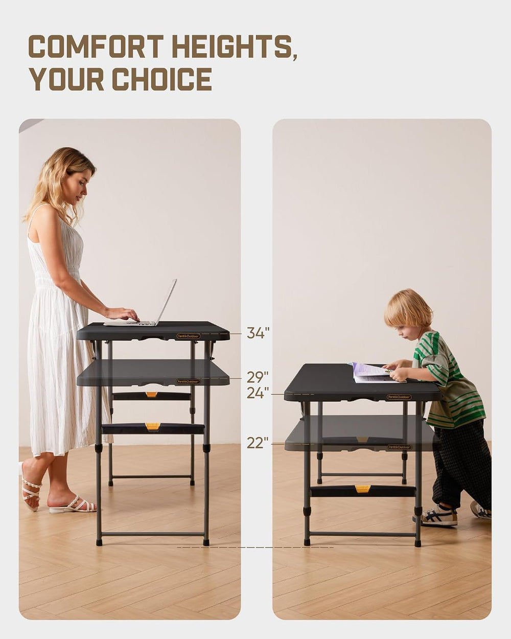 FanttikOutdoor Folding Table 4 Foot Quick Adjust, 4 Heights Camping, Party | ...