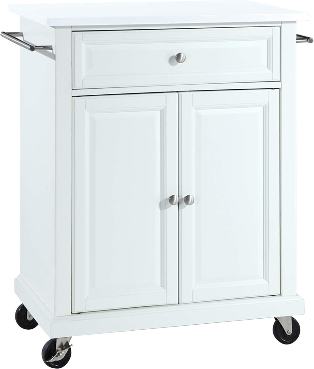 Crosley Furniture Compact Stone Top Small Rolling Cart with Shelves, Microwav...