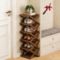 The 9-Tier No-Assembly Bamboo Rack, Folding Accordion Shoe Rack with Collapsible Vertical Design, Space-Saving Shoe Organizer for Entryway Closet Dorm (Brown, 6)
