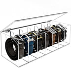 Acrylic Belt Organizer with Flap Dust Cover – 7-Compartment Clear Storage Case for Belts, Ties & Bow Ties | Closet & Drawer Display Holder for Men & Women