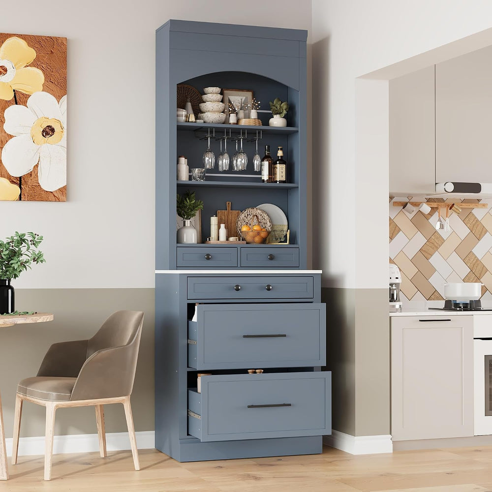 Modern 28.7x17.5x83.7 Inch Tall Kitchen Pantry Cabinet, Freestanding Hutch wi...