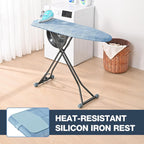 APEXCHASER Ironing Board with Iron Rest, Compact and Space Saver Iron Board, Extra Thick Cover, Height Adjustable, Wall Mount & Closet Hanger 13x43 Blue