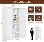 pozdeg 75" H Tall Metal Storage Cabinet with 4 Doors, Metal Kitchen Pantry Cabinet with 4 Adjustable Shelves, Freestanding Cupboard for Kitchen Dining Room Living Room Bathroom (White)