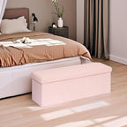 43 Inches Storage Ottoman Bench - Extra Large Foldable Ottoman with Storage, Bench for Living Room, Bedroom, Entryway - Pink