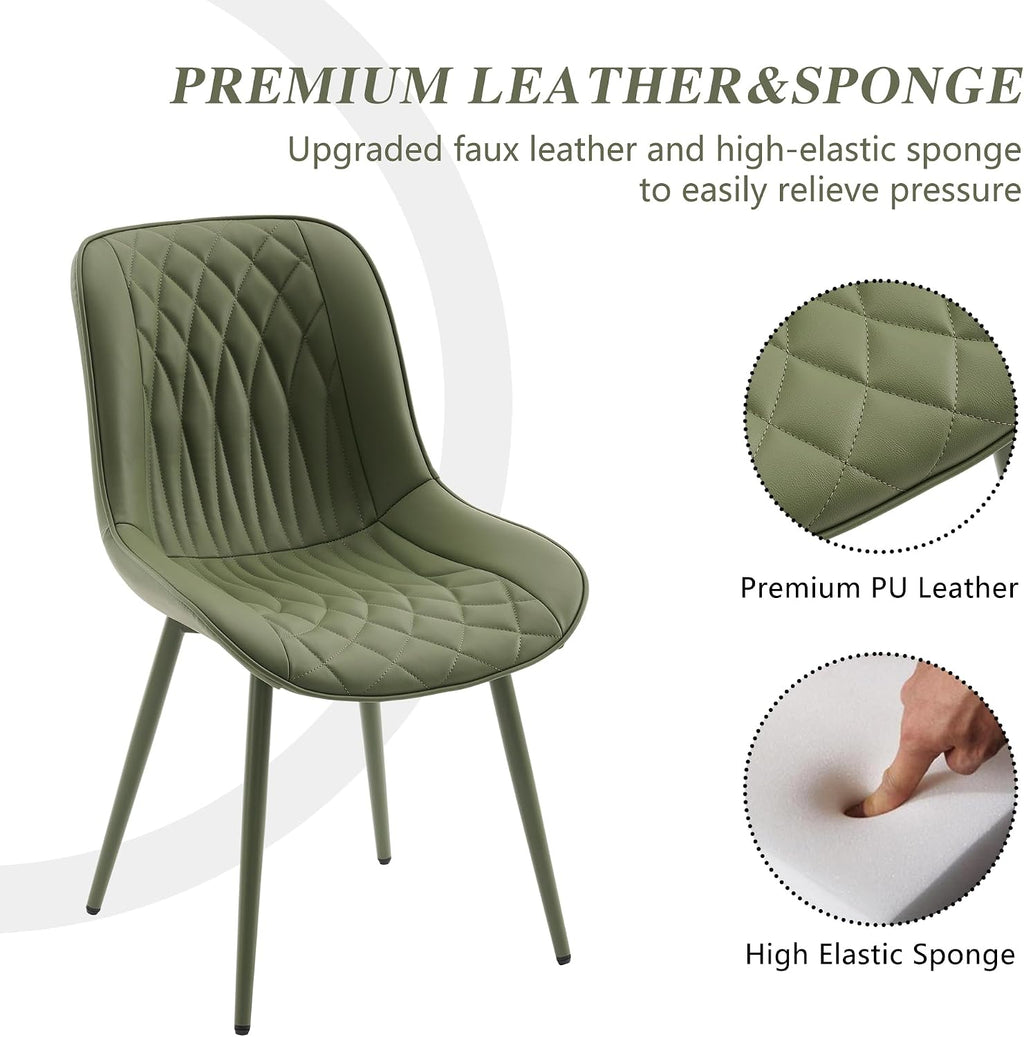YOUNIKE Dining Chairs Set of 2 Kitchen & Dining Room Chairs Modern Green | Faux leather waterproof, comfortable accent side chairs with upholstered back and metal legs, easy to clean assemble; 300lb