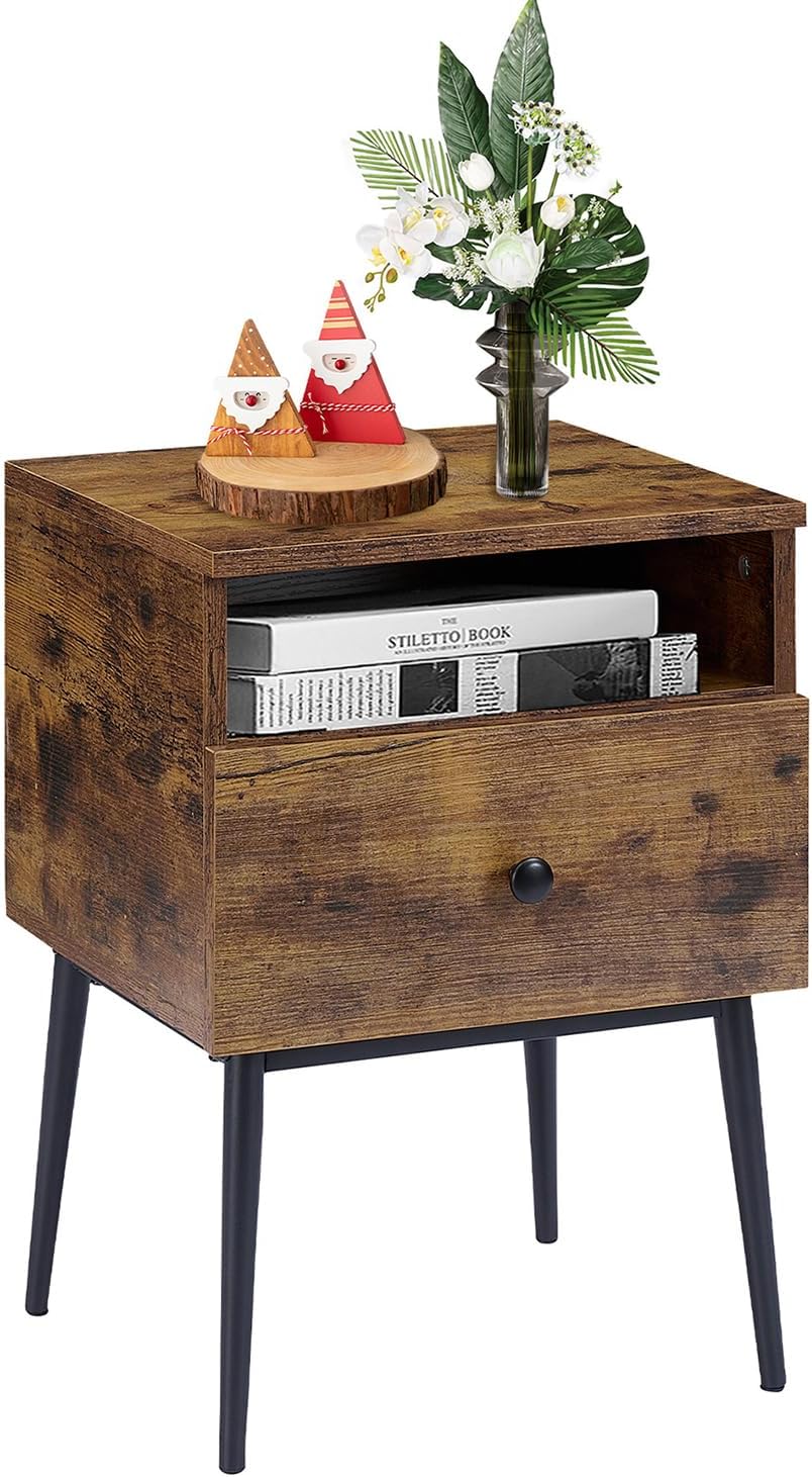 VECELO Modern Wood Night Stand,Square End Table Side Table with Drawer and St...