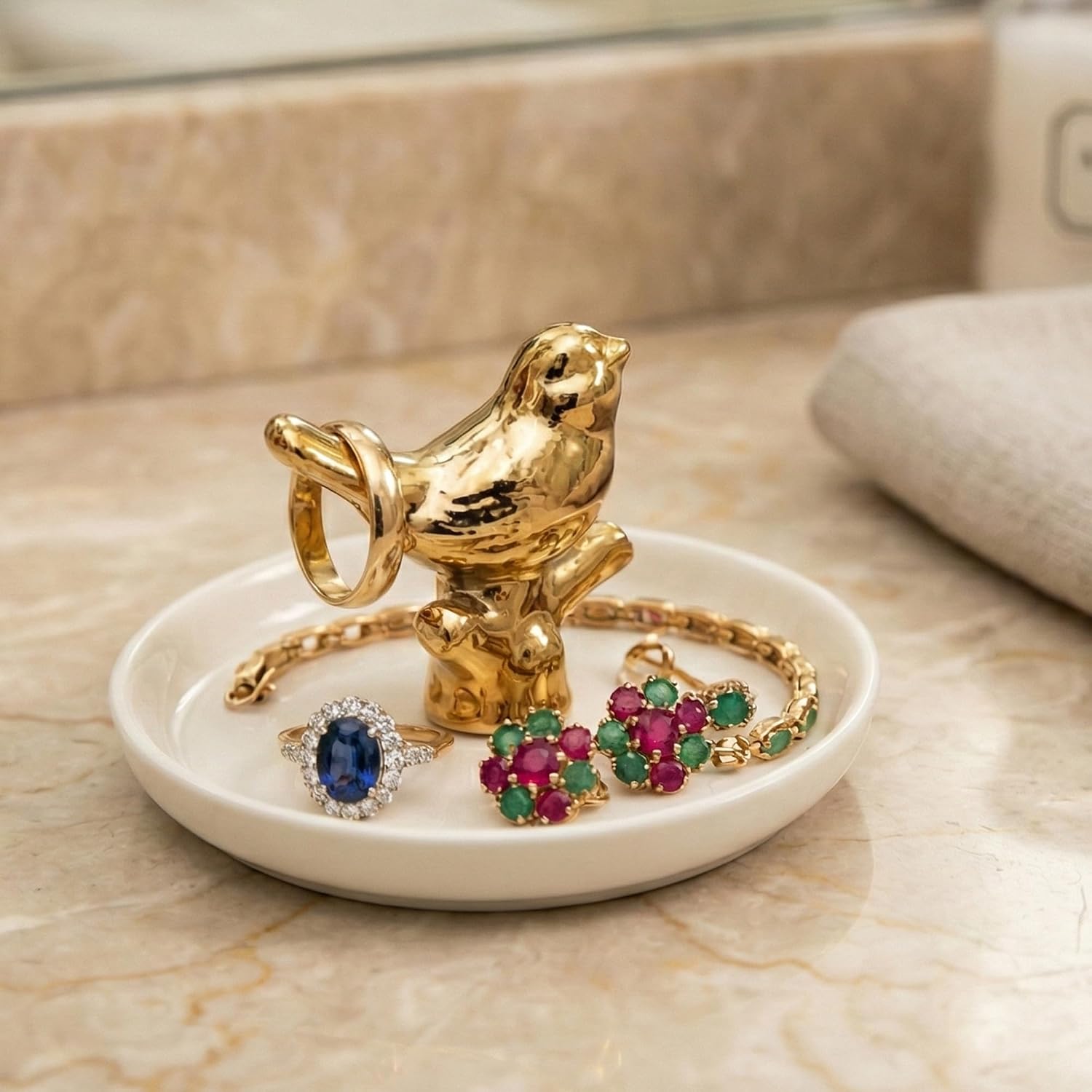 Ring Holder for Jewelry Trinket Tray Flamingo Gifts for Women Girls Friend Her Mom Christmas Thanksgiving Gifts Birthday Mothers Day Valentines Gifts Flamingo Decor (Bird)