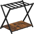 HOOBRO Folding Luggage Rack, Suitcase Stand Holder with Wooden Storage Shelf, Holds up to 110 lb, 27.2 x 15.7 x 24 Inches, for Guest Room, Bedroom, Closet, Hotel, Rustic Brown and Black BF68XL01G1