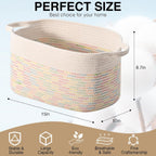 DUHEL Cotton Rope Woven Storage Basket, Used for Baby Hamper Toy Organizer, Gift Baskets Empty,Kids Laundry Basket,Baby Blanket Basket. Size 15x10x8.7 Inches. (White&Colored Stitching-3Pcs)