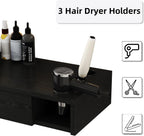 4ever2buy Salon Stations for Hair Stylist, Wall Mount Barber Station with Barber Cabinet, Hair Station Equipment Hair Dryer Holder, Drawers, Mirror not Included, Black