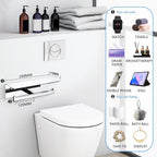 LANC Double Roll Tissue Holder with Shelf, Chrome Silver Commercial Toilet Paper Dispenser with Phone Shelf for Bathroom Wall Mounted or 3M Self-Adhesive Stainless Steel, A8377CP