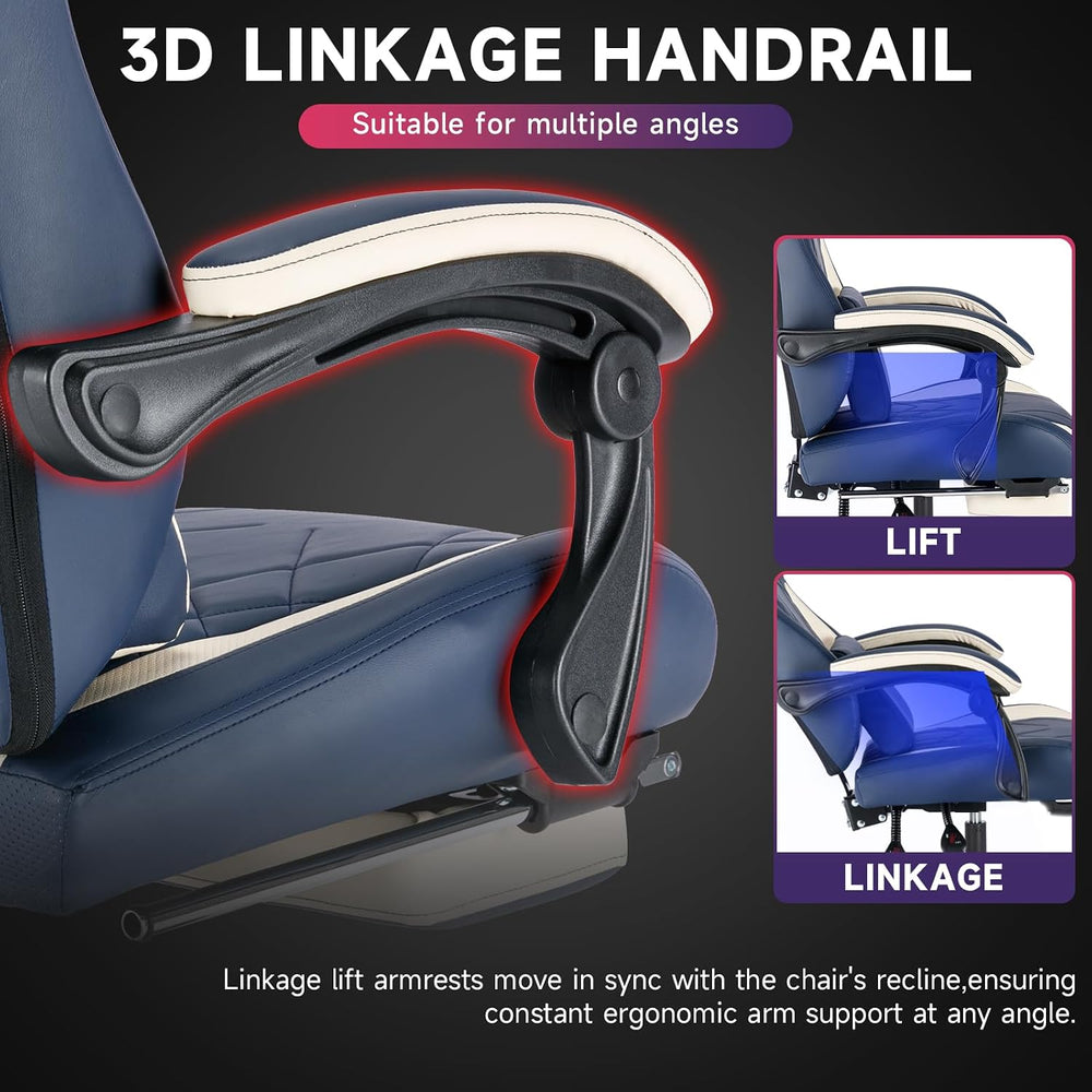 Gaming Chair with Footrest and Massage Lumbar Support, Ergonomic Computer Gam...