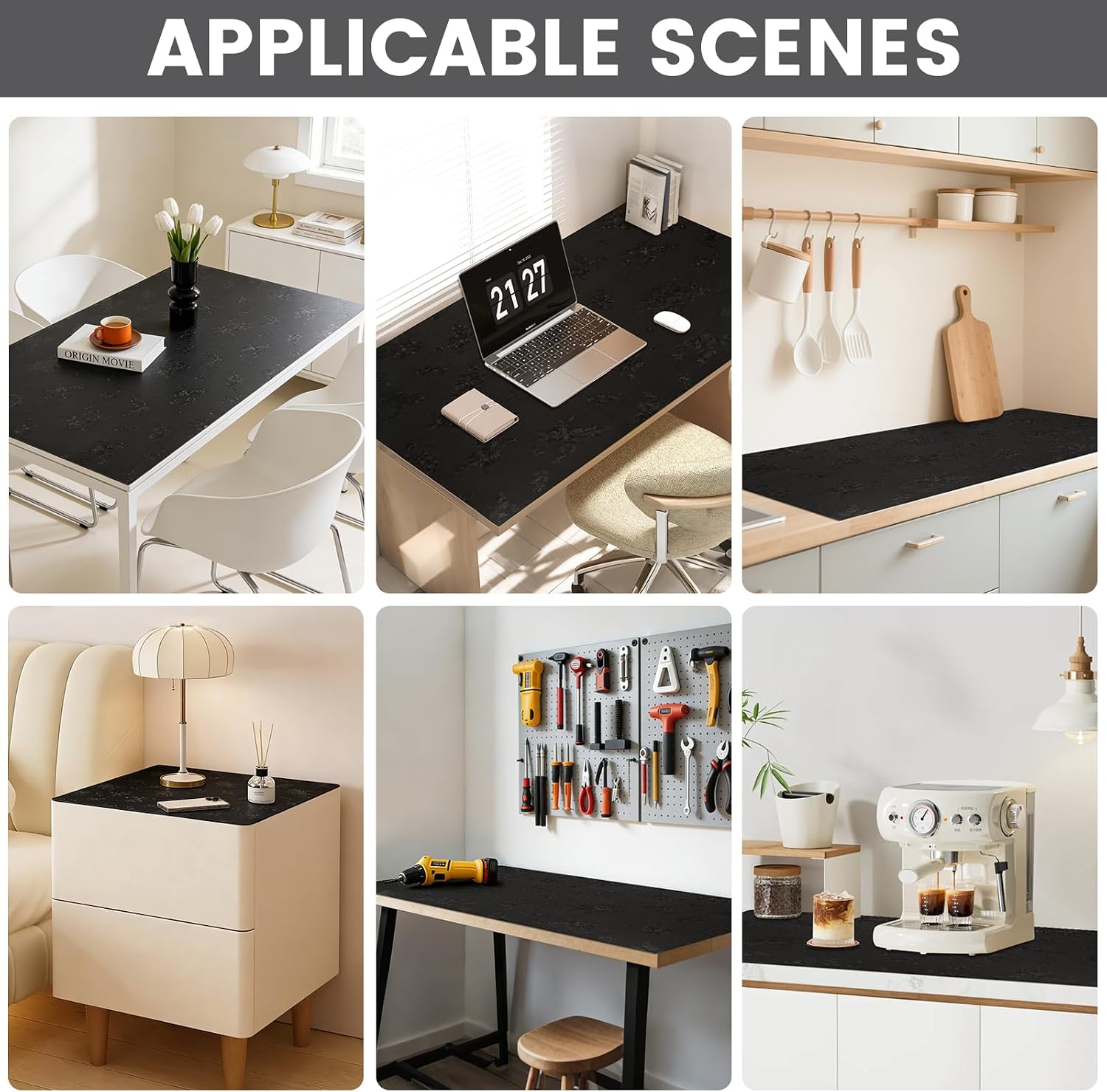 Floral Table Cover Protector Table Craft Mat, 42 x 72 Inch Upgraded 2.0mm Thick, Floral PVC Table Top Protector for Dining Room, Waterproof Black Desk Pad Mat, Easy to Wipe & Cut