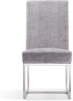 Manhattan Comfort Element Modern Velvet Dining Chairs, High Density Foam, Chrome Finish Stainless Steel Frame, High-Back, Fully Assembled Industrial Chic Accent Furniture, Set of 2, Grey