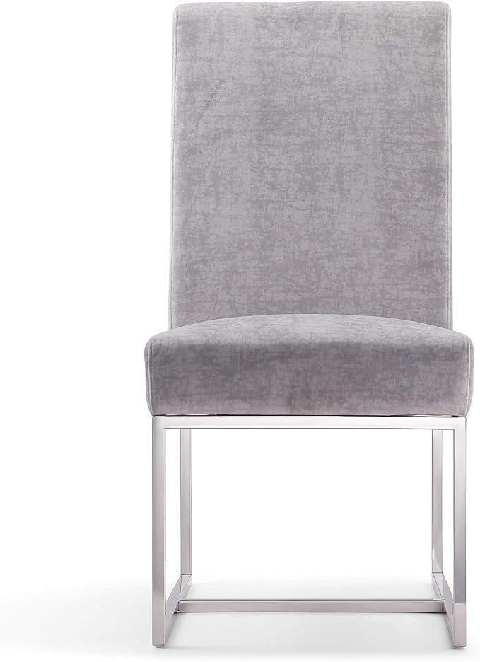 Manhattan Comfort Element Modern Velvet Dining Chairs, High Density Foam, Chrome Finish Stainless Steel Frame, High-Back, Fully Assembled Industrial Chic Accent Furniture, Set of 2, Grey
