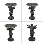 Modern End Table Black Deer Statue Side Table with Faux Marble Round top, 28" Tall 19.69" Wide Contemporary Nightstand for Living Room, Office and Reception Area Gift for Mom and Dad