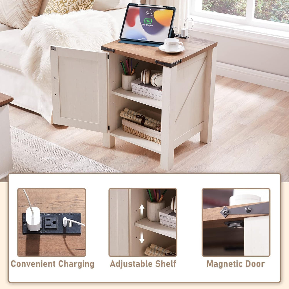 OKD Farmhouse Nightstand Set of 2 with Charging Station, 18 Inch Rustic End T...