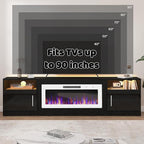 Lemberi Fireplace tv Stand with 36 inch White Fireplace Up to 90" TVs, LED Light Entertainment Center and Storage, 80" Modern Wood Media TV Console with Highlight Cabinet for Living Room (Black)