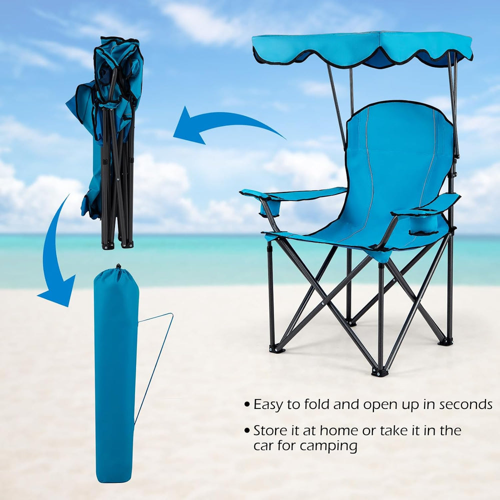 Goplus Camping Chair with Canopy Shade, Folding Lawn Chair with Umbrella Cup ...