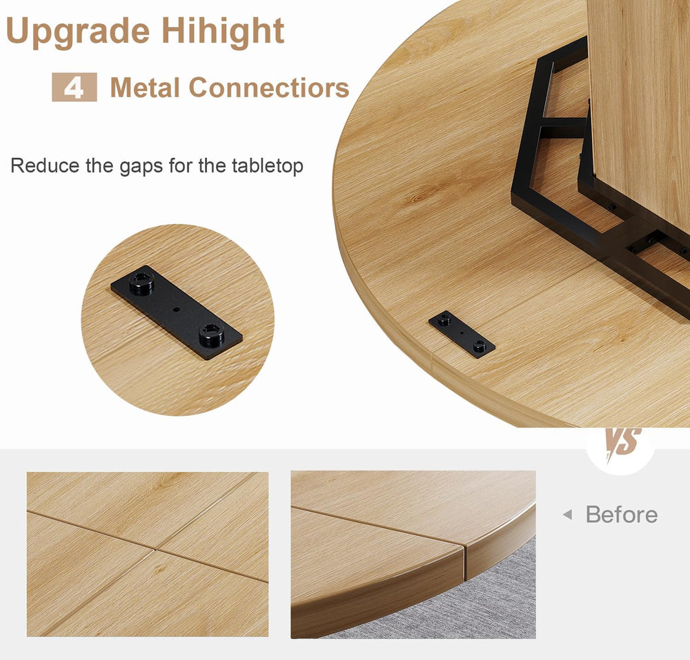 HSH 47” Round Dining Table for 4, Modern Farmhouse Wood Dinner Table with Oct...