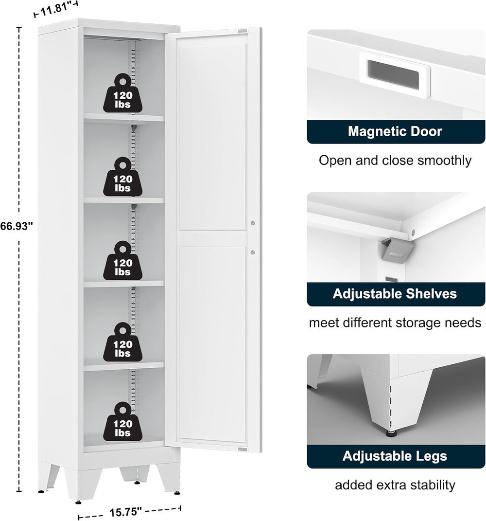 LCAOPC 67" Tall Narrow Bathroom Metal Storage Cabinet with 4 Adjustable ...