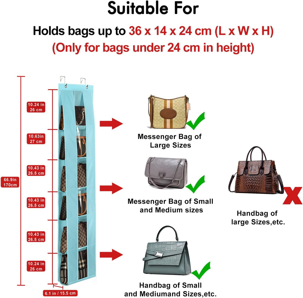Lirex Over the Door Organizer, 2 Pack Handbag Storage with 6-Tier Space-Saving for Door or Closet, Handbag Hanger, Light Blue