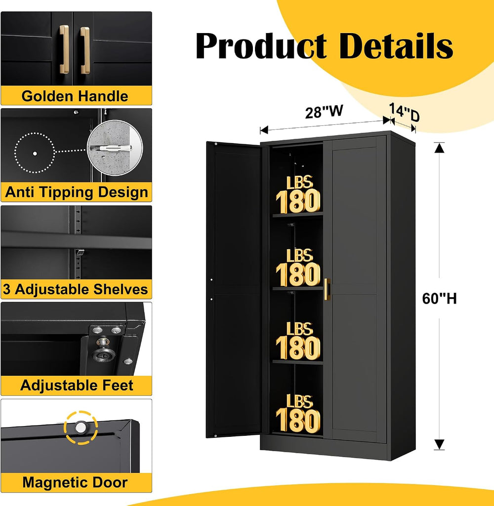 Steeloong 60"Metal Pantry Storage Cabinet with Doors & 4 Adjustable ...