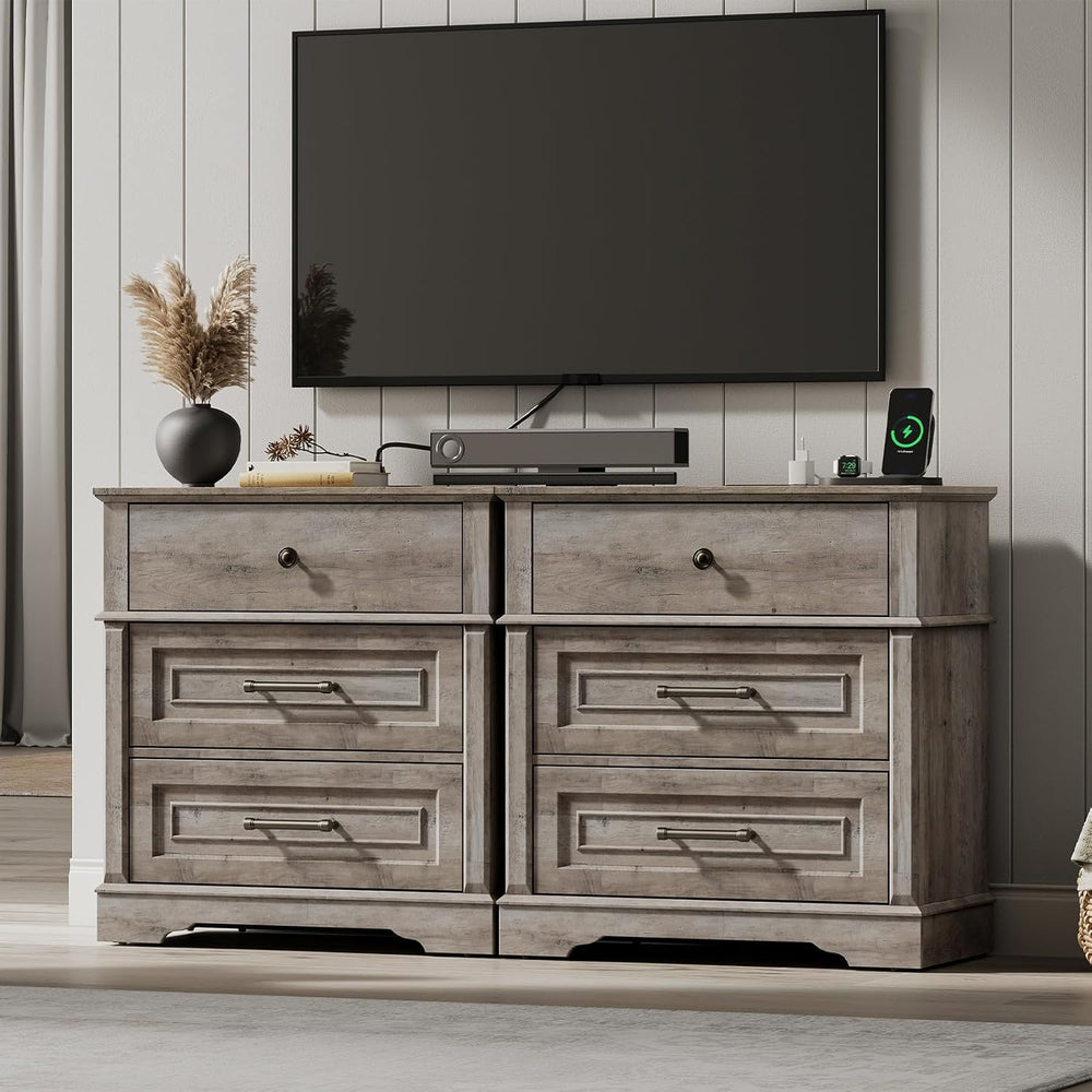 RALGEND 3 Drawer Tall Nightstand with Charging Station, Farmhouse Bedside Tab...
