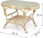 Pelangi Oval Coffee Table Natural Color with Glass Top Natural Rattan Wicker ECO Handmade Design