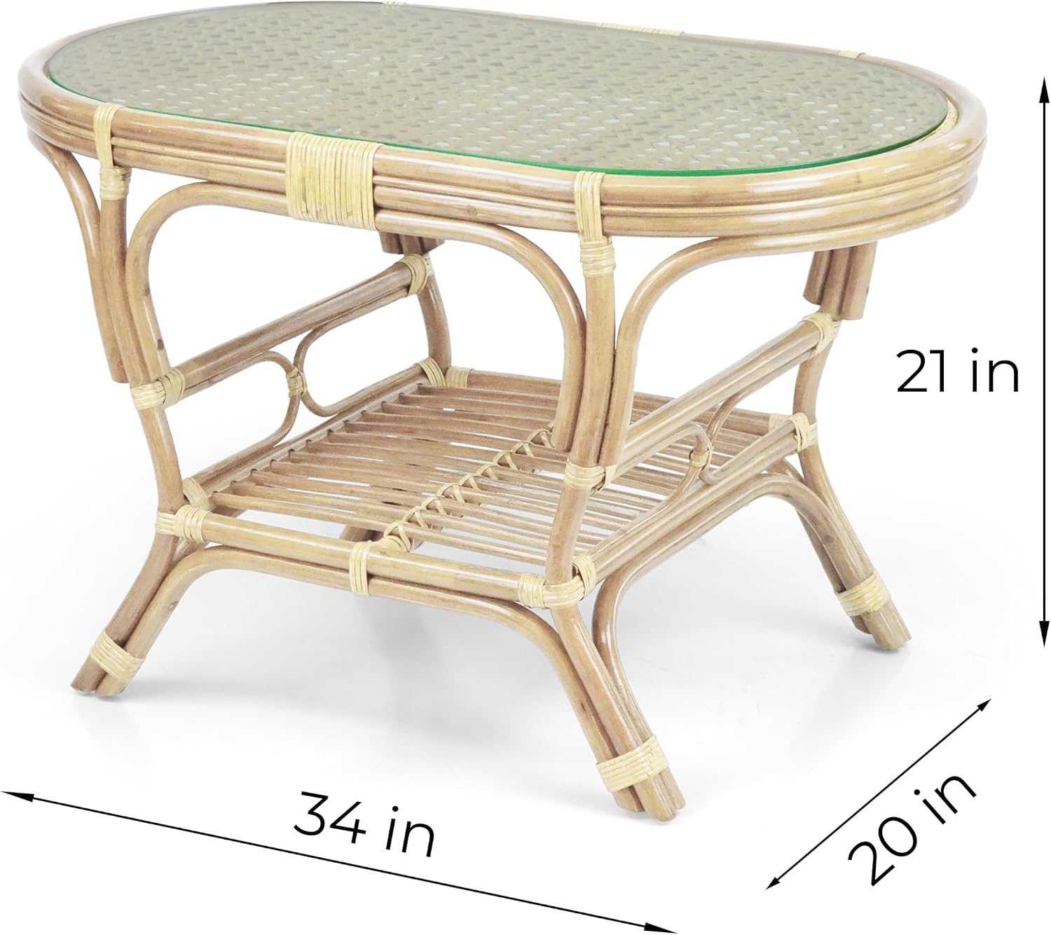 Pelangi Oval Coffee Table Natural Color with Glass Top Natural Rattan Wicker ECO Handmade Design