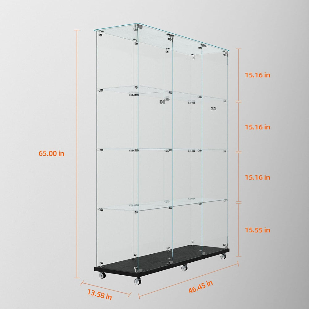 4 Tiers Glass Display Cabinet Extra Large with Bluetooth LED Light Strip, 2 D...