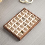 28-Grid Black Walnut Wooden Jewelry Tray with Velvet Lining, Premium Jewelry Display Tray for Earrings and Rings, Drawer Organizer Display Tray for Women's Jewelry Collection