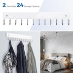 Belt Hanger Wall Mounted, Wooden Coat Rack Belt Organizer 2 Pack Max 24 Storage Capacity, 180° Rotating Space Saving Hangers for Ties, Tank Tops, Scarves, Bras, Keys, Bags White