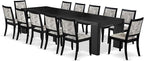 X12X2-006-30 - 13-piece Dining Room Table Set a Rectangular Kitchen Table and 12 Wire Brushed Black Polyester Fabric Stackable Chair, 39x120 Inch, Wire Brushed Black