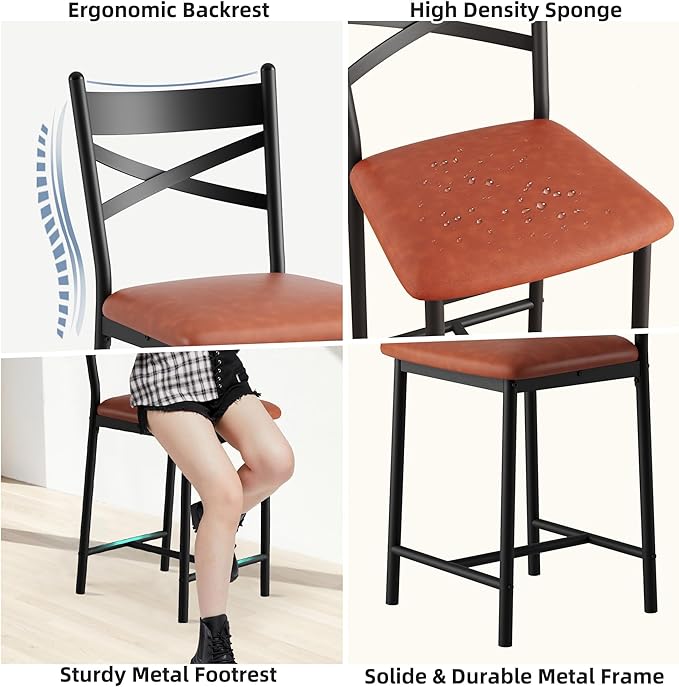 GarveeHome Bar Stools Set of 4, Counter Height Bar Chairs with Back and Thick Cushion, Upholstered Dining Chairs with Padded Seat, Barstools for Kitchen Island, Bar, Dining Room, Modern Brown