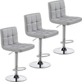 Yaheetech Bar Stools Set of 3, Adjustable PU Leather Swivel Barstools, Modern Counter Stools with Back and Footrest, Counter Height Barstools for Bar, Kitchen, Dining Room, Light Grey
