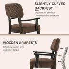 Modern Wood Dining Chairs with Arms, Velvet Upholstered Kitchen Chairs with Open Curved Backrest & Black Hardwood Legs, Accent Chairs 350 LBS Capacity, Brown