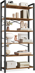 VASAGLE 6-Tier Bookshelf, Bookcase with Steel Frame, Book Shelf for Living Room, Home Office, Study, 11.8 x 26 x 73.2 Inches, Industrial Style, Rustic Brown and Ink Black ULLS062B01